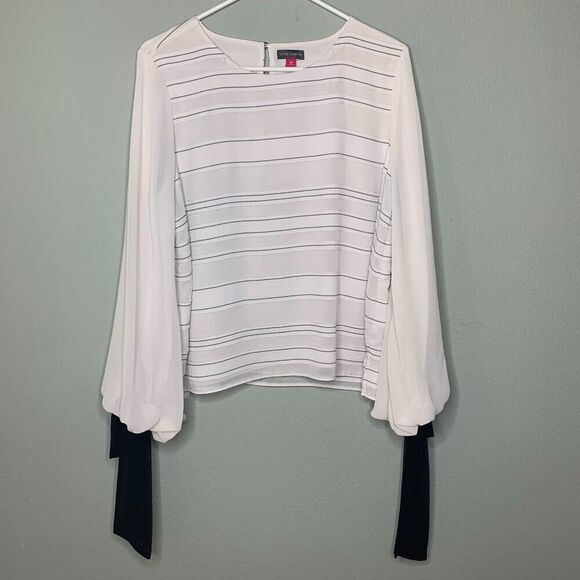 Vince Camuto Striped Balloon Bow Tie Sleeve Top Size M Floral Crush F1 #9128073 - Picture 1 of 13